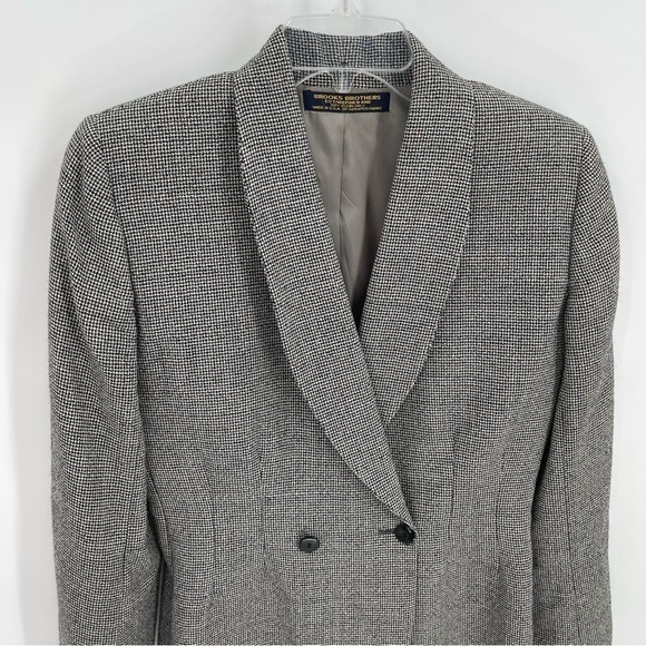 Brooks Brothers Double-breasted Wool 6 Houndstooth Women’s Blazer Black Collared - Picture 4 of 9